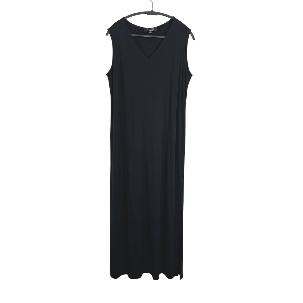 Emanuel Ungaro Woman Black Sleeveless V-Neck Maxi Dress Plus Size 1X Side Slit